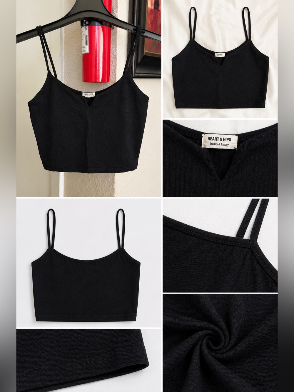 Heart Hips Black Double-Strap Cropped Camisole